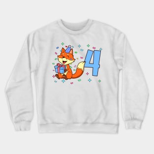 I am 4 with fox - boy birthday 4 years old Crewneck Sweatshirt
